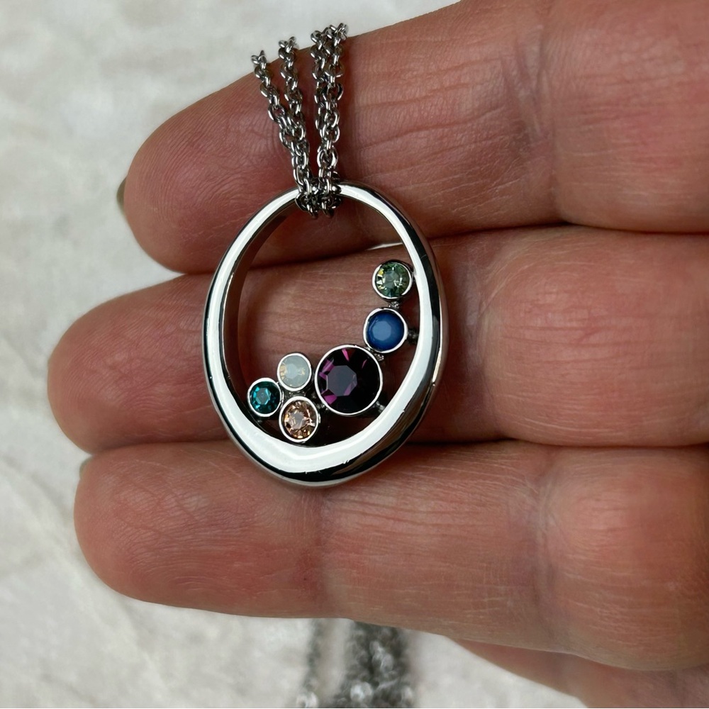 NEW Lia Sofia Elegant Silver Adjustable Necklace with Multicolor Faux Gemstones